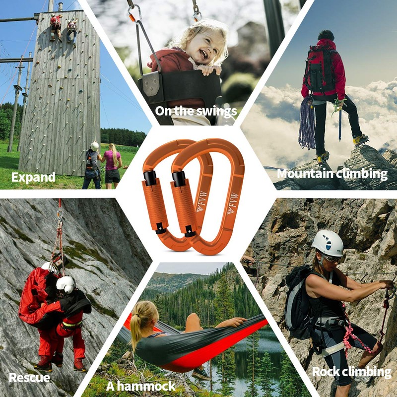FVW 5 Pieces Heavy Duty Climbing Carabiners, 25KN UIAA Certified