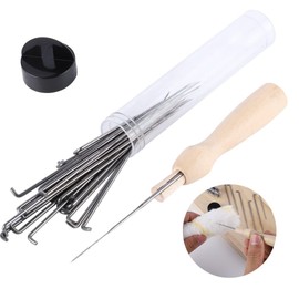 kuou 30 Pcs Felting Needles Kit, Wool Felt Tools Stitch Punch with Bottle and Wooden Handle Holder for Wool Craft Animal Toys