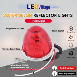 Ledvillage 2Pcs Red Watermelon LED Light with Stainless Steel Bracket, 12V Marker Clearance Lights for Semi Truck, Freightliner, Kenworth, Peterbilt, Heavy-Duty Trailers