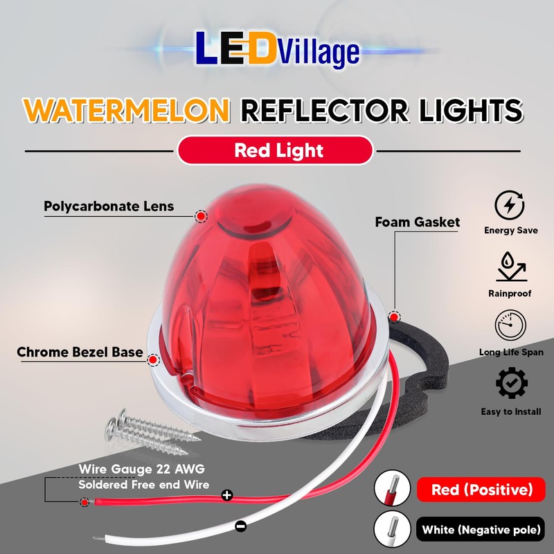 Ledvillage 2Pcs Red Watermelon LED Light with Stainless Steel Bracket,