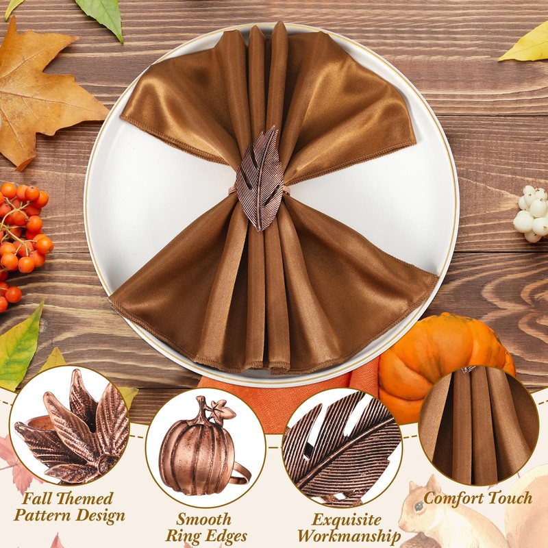 Suttmin 8 Sets Fall Thanksgiving Cloth Napkins and Napkin Ring