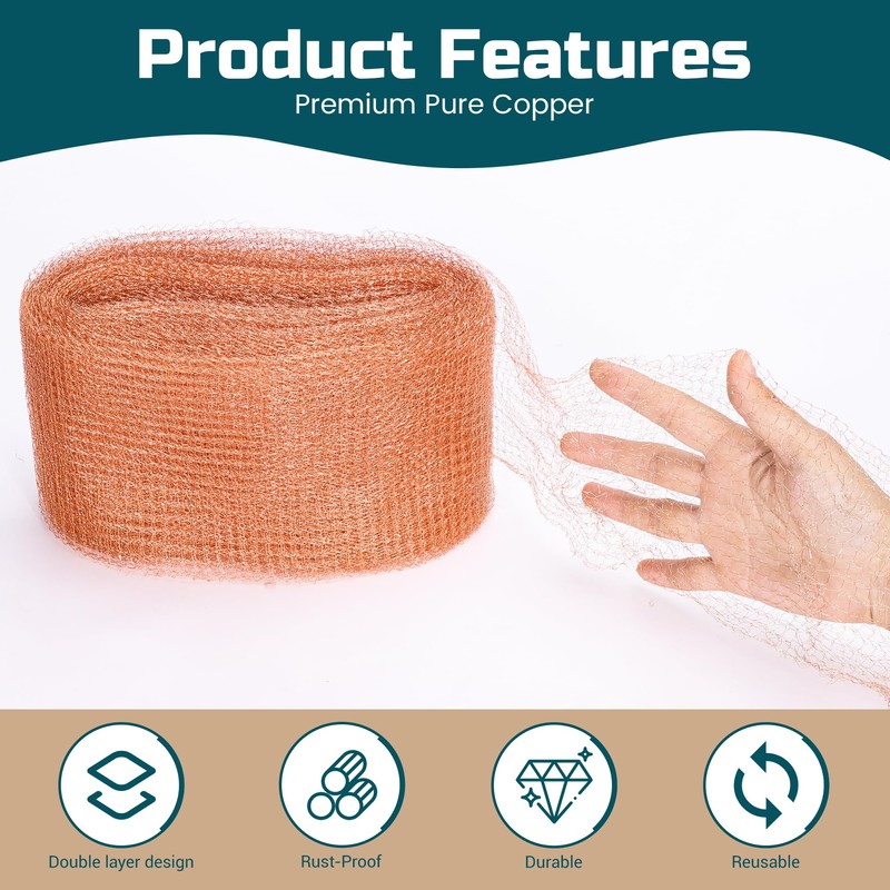 PamMittul Copper Mesh Rodent Control, 4in x 90ft Rustproof Pure