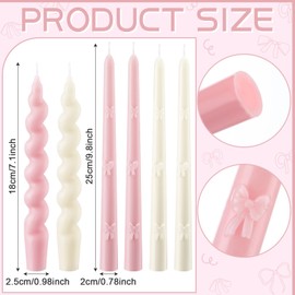 Nuanchu 6 Pcs Pink Bow Taper Candles 3D Pink Coquette Decoration Twisted Candlesticks Decor Bow Twisted Candles for Coquette Birthday Baby Shower Wedding Bachelorette Supplies