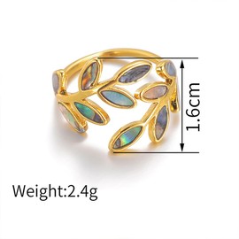IMINI Dainty Leaf Statement Ring for Women Girls Stainless Steel 18K Gold Plated Olive Leaves Adjustable Wrap Finger Band Stacking Rings Promise Open Band Fashion Jewelry Gifts Birthday