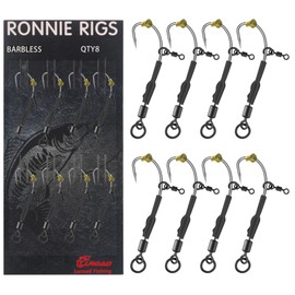 Luroad 8 Pcs Ronnie Rigs with Swivel, Curved Barbless Barbed Carp Fishing Ronnie Rig Hooks with Teflon Coated, Hair Rigs for Carp Fishing