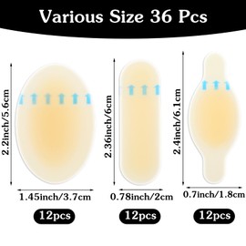 FNANJWQ 36 Pcs Hydrocolloid Blister Bandages, Gel Blister Pads Cushions Butterfly Shaped Long Strip Oval Water Resistant Hydrocolloid Bandages for Heel Toe Foot Prevention Recovery