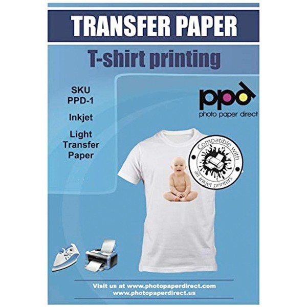 PPD Inkjet PREMIUM Iron-On White and Light Color T Shirt Transfers Paper LTR 8.5x11” Pack of 10 Sheets (PPD001-10)