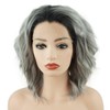 Meiyite Hair Curly Short 14inch Dark Root Grey Ombre Half