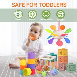 OUWANCH Montessori Toys for Babies 6-12 Months, 8 in 1 Montessori Baby Toys, Soft Baby Teething Toys, Stacking Building Blocks & Cups for Infants, Montessori Toys for 6+ Month Old