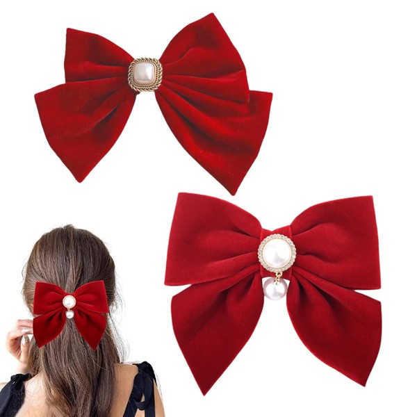 XURJUMI Pack of 2 Women's Hair Bows, Velvet Satin Bow,