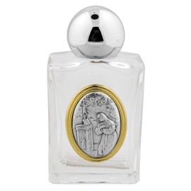 Venerare Glass Holy Water Bottle with Gold Accent (Saint Rita)