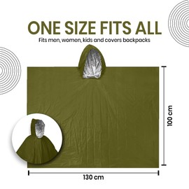 Emergency Survival Rain Poncho - 4 Pack Thermal Mylar Foil Blanket - Reversible Waterproof Heat Retention Rain Protection - Bushcraft Outdoor Gear