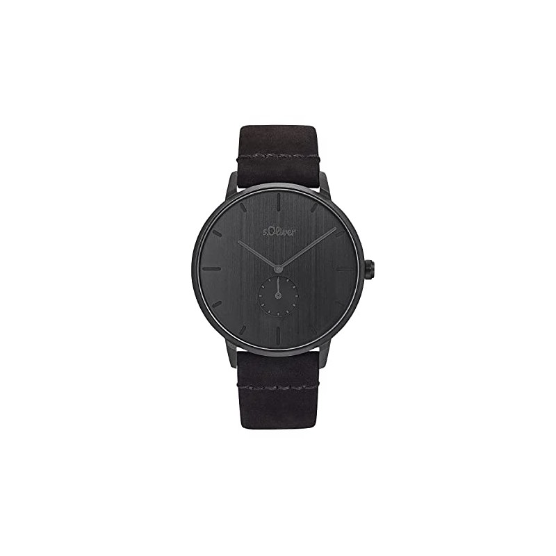 s.Oliver 2033497 Men's Quartz Watch Analogue with Leather Strap, Black,