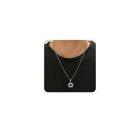 Kyazeo White Gold Pendant Necklace for Men 18K Gold Plated Sun Necklace Stainless Steel Chain Charm Necklace Simple Everyday Jewelry