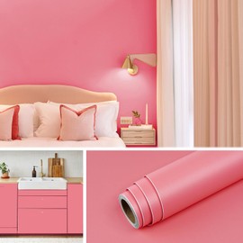 Livelynine Neon Pink Wallpaper Stick and Peel Matte Pink Contact Paper Peel and Stick Wallpaper for Bedroom Kids Room Girls Bathroom Office Coral Vinyl Wrap for Cabinets Desk Classroom 15.8x78.8 Inch