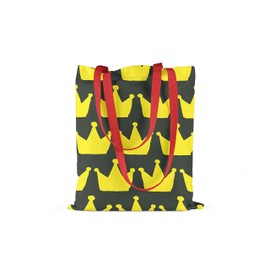 Le Jardin du Lin Printed Shopping Bag with Red Long Handles, Reusable Bag, Foldable, Fabric Bag, Size: 34 x 40 cm