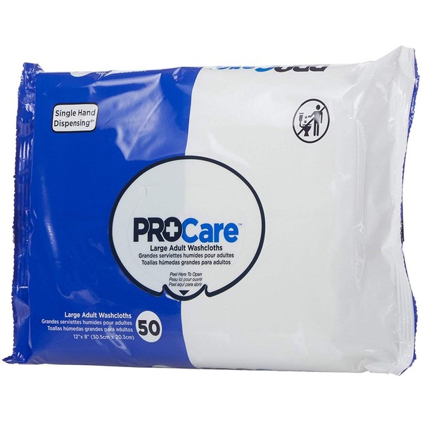 ProCare Washcloth Wipe, 8"x12", Soft Pack, 50 Pack, Vitamin E/Aloe, CRW-050 - Case of 600