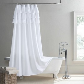 MVSUTA Flamenca White Eyelet Waterproof Polyester Fabric Modern Ruffled Lovely White Shower Curtain for Bathroom,Small 54" W x Extra High 78" L