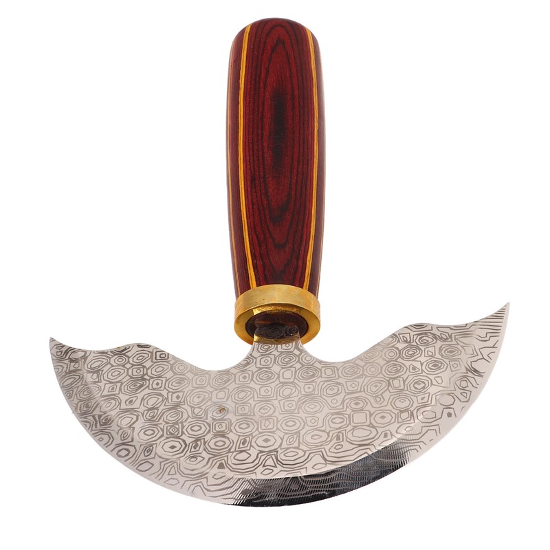 Round Leather Knifes Incisive Blade High Hardness Polished Wooden Handle