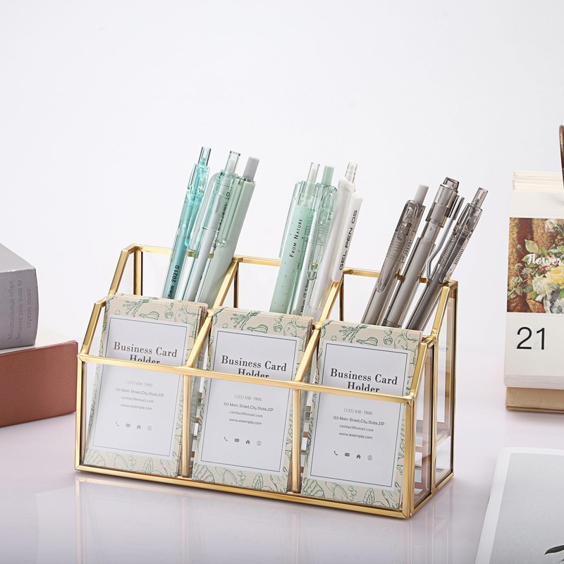 Hipiwe Business Card Display Stand Vertical Gold Name Card Holder