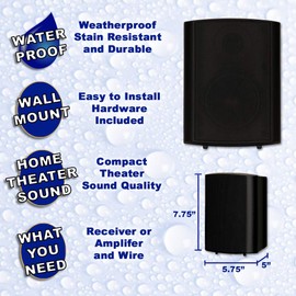 Theater Solutions TS425ODB Indoor or Outdoor Speakers Weatherproof Mountable Black 3 Pair Pack