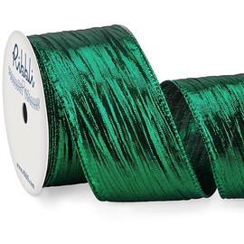 Ribbli Forest Green Crinkled Wired Ribbon with Metallic Edge, Forest Green Christmas Ribbon for Garland, Wreaths,Topper Bow,Swags, Christmas Tree Decoration 2-1/2 Inch x 10 Yard