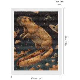 Fabioyar Diamond Art Kits for Adults - Frameless Capybara Space Hotdog Ride 5d Diamond Painting Kits for Adults Beginners for Home Wall Decor 12 X 16 Inch