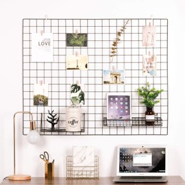 Kaforise Vinyl Dipped Wire Wall Grid Panel, Multifunction Photo Hanging Display and Wall Storage Organizer, Pack of 1, Size 39.4" X 31.5", Black