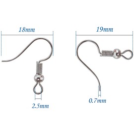 TOAOB 100pcs Earring Hooks Hypo Allergenic French Ear Wires with Ball and Coil 18mm Nickel Tone Fish Hook Earrings Making Supplies Jewelry Findings