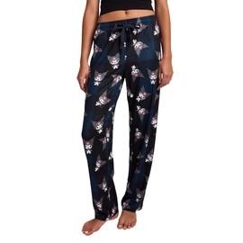 Bioworld, My Melody Kuromi Character Print Women's Black Plaid Sleep Pajama Pants with Pockets-Small-Large