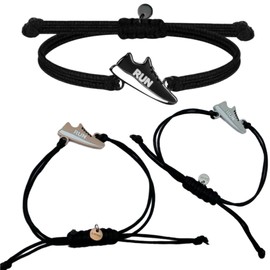 TinyGift Bracelet for Runners – Adjustable Rope Wristband with Stainless Steel Symbol – Gift for Athletes, Marathon Runners, and Fitness Lovers – Unisex, Nickel-Free (Black/Silver/RoseGold) (Silver)