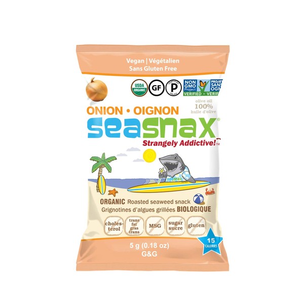 SeaSnax Organic Roasted Seaweed Snack, Onion, 0.18 Ounce (Pack of 6)