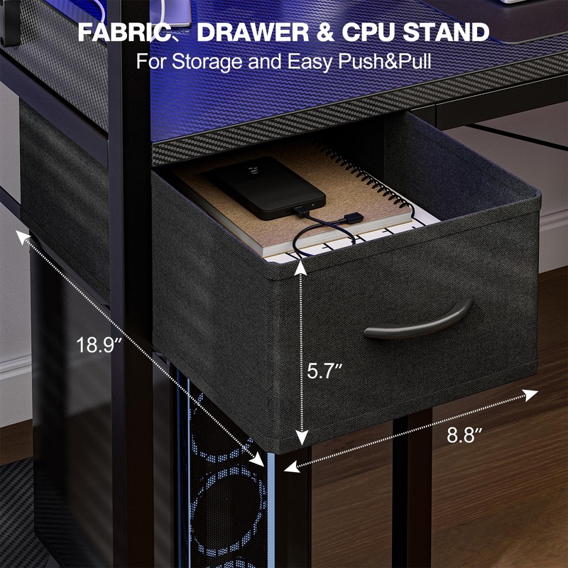 Grandder Gaming Desk 47 Inch with Power Outlet and LED