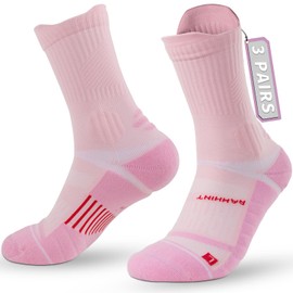 Rahhint Coolmax Compression Running Socks for Women 3 Pairs Cushion Crew Athletic Socks Moisture Wicking Anti-Blister Socks