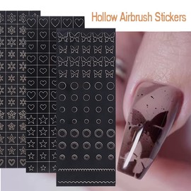 30 Sheets Airbrush Nail Stencils Stickers for Nail Art, 3D Self-Adhesive Butterfly Heart Snowflake French Design Hollow Printing Template Stencil Nail Guide Supplies for DIY Manicure Decoration