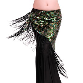 ROYAL SMEELA Women’s Belly Dance Hip Scarf Tribal Triangle Tassel Peacock Hip Scarves Skirt Belly Dancing Costume One Size
