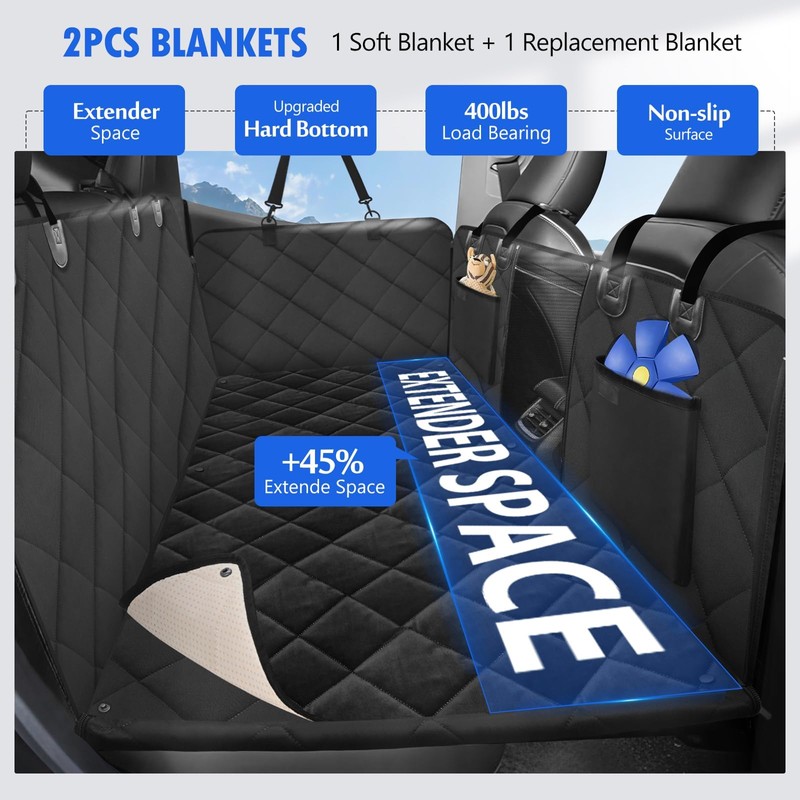 ROUWINNE Back Seat Extender for Dogs-with Removable Soft Blankets, Hard