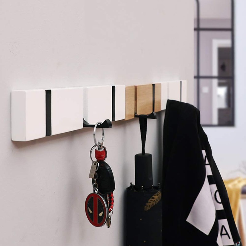 YunNasi Bamboo Coat Rack with Foldable Hooks Wall Coat Rack