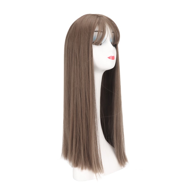 Women Light Brown Wig with Bangs Long Straight Synthetic Realistic
