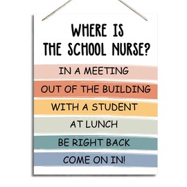 School Nurse Door Sign, Decorative Hanging Wood Plaque for Wall, Rustic Door Hanger for School Nurses Office, Where is the School Nurse?