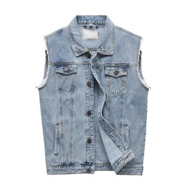 Heihuohua Men's Casual Button-Down Denim Vest Trucker Jean Jacket (X-Large, Denim Blue)