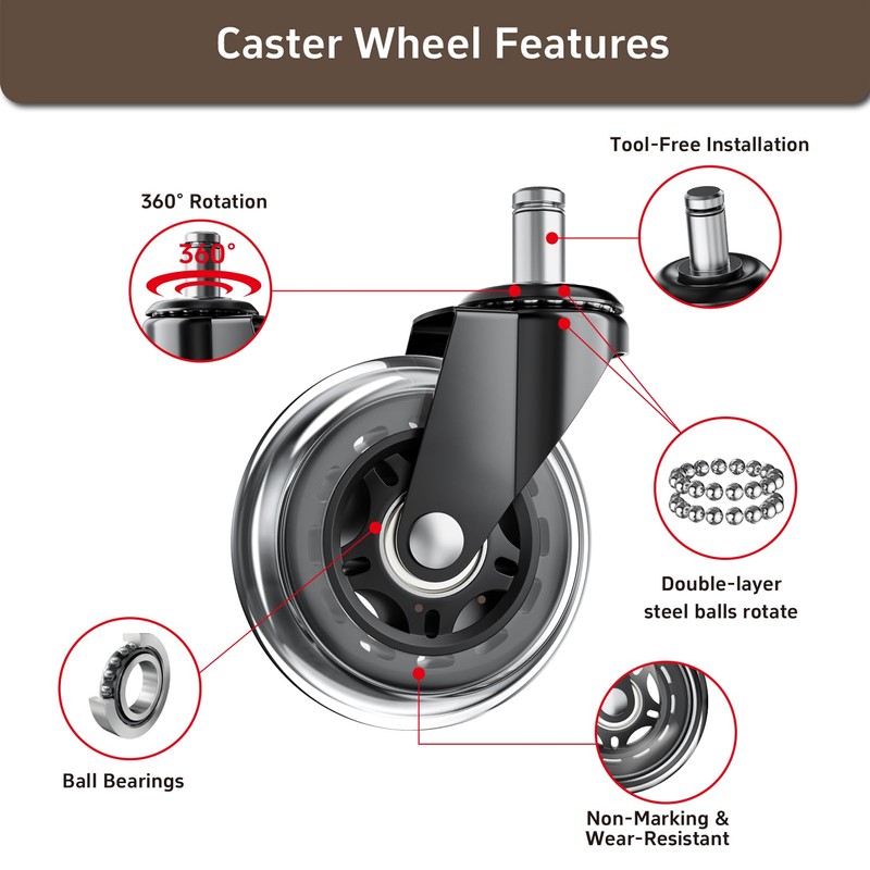 ASHGOOB Office Chair Wheels, Set of 5 Caster Wheels Office