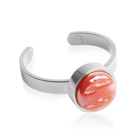 Silber Ring mit Stein in rot • Offener Edelstahlring • Edelstahl & recyceltes Glas • nachhaltiger Halbedelstein-Look • größenverstellbar (min. Ø 16 mm)