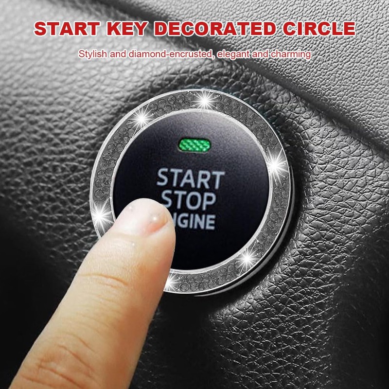 PACLVIO 2PCS Car Bling Crystal Rhinestone Engine Start Ring Decals,