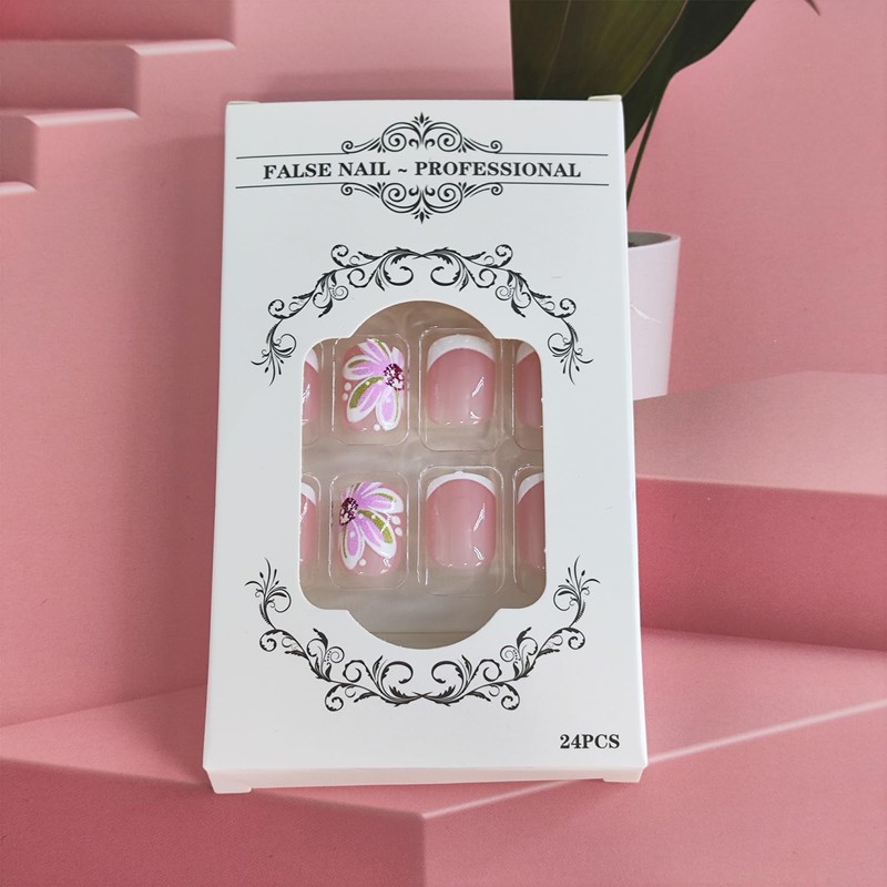 White French Tip Press on Nails Short Square Fake Nails