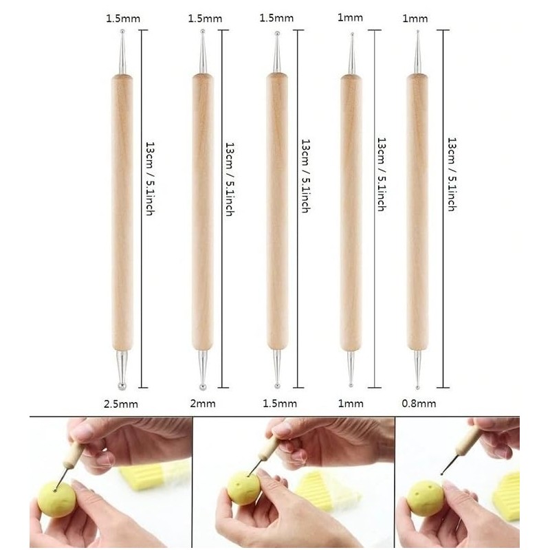 5 Punzones de Madera para Decoración de Uñas en Gel