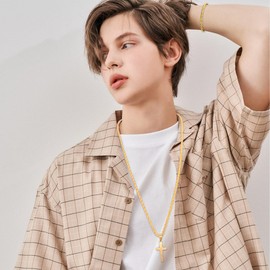 ZENGSING Cross Necklace Men's Silver Gold Stainless Steel Bracelet with Lobster Clasp Men's Necklace Bracelet Set Chain with Cross Pendant Chain Bracelet Men's Jewellery Set Gifts for Men Women