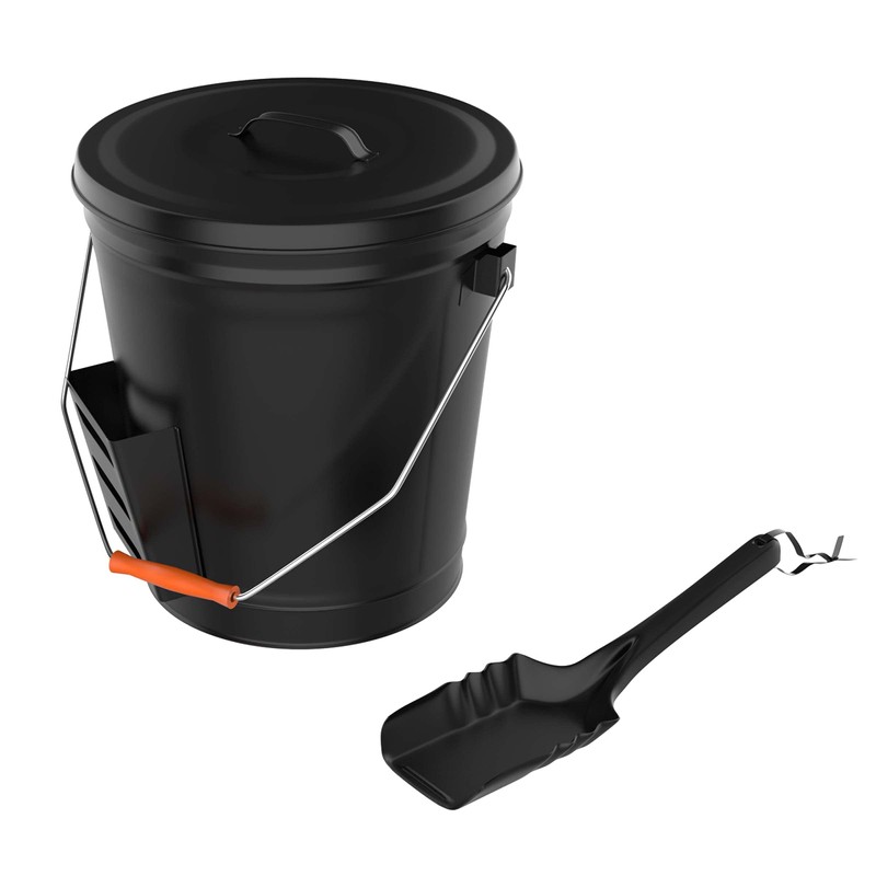 Ash Bucket - 4.75-Gallon Metal Bucket with Lid and Shovel