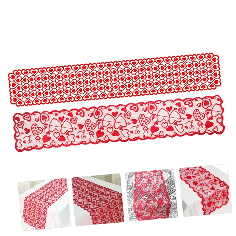 Mikinona 2pcs Elegant Valentine's Day Table Cover Heart Pattern Tablecloth
