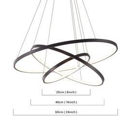 LightInTheBox Modern LED Chandelier 3 Ring Chandelier Dimmable Circular Dining Ceiling Pendant Light for Dinning Room Living Room 60+40+20cm (Black; Light Source: Stepless Dimming)